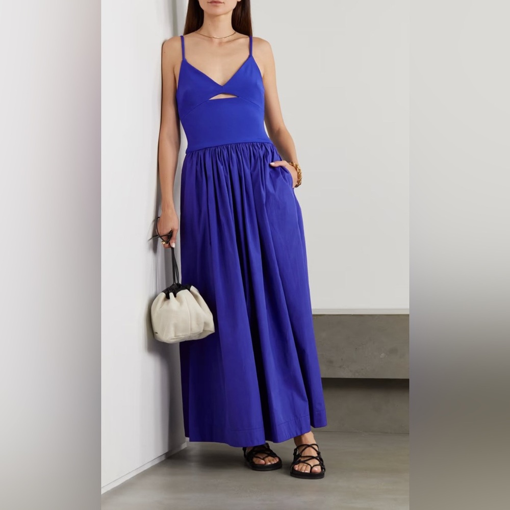 Esse Studios stretch-knit and gathered organic cotton-poplin maxi dress